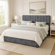 Letto matrimoniale 160 × 200 cm in tessuto, senza materasso, struttura stabile in metallo, grigio