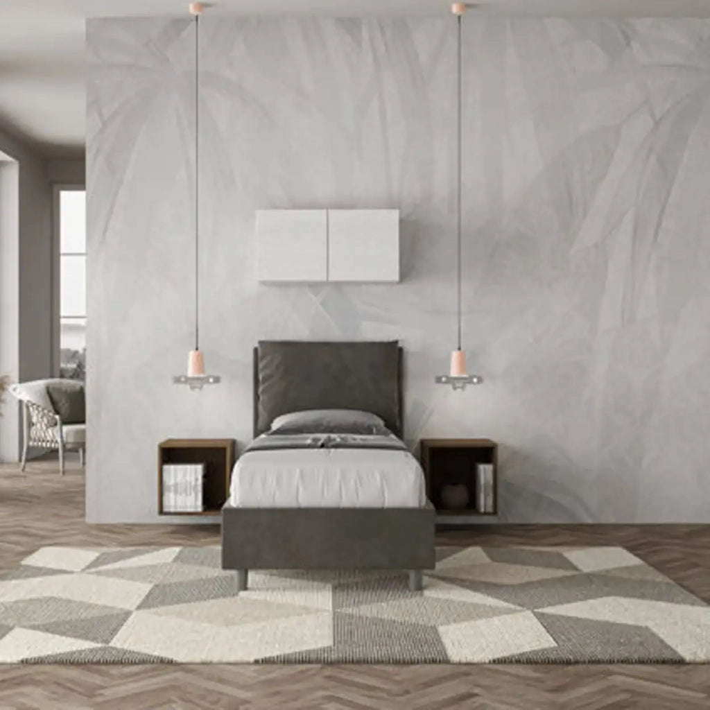 Letto singolo contenitore imbottito 80x200 microfibra grigio Antea