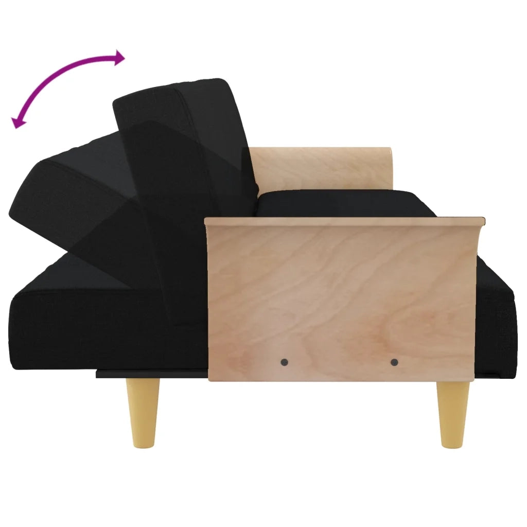 Divano Letto con Braccioli Nero in Tessuto 351889