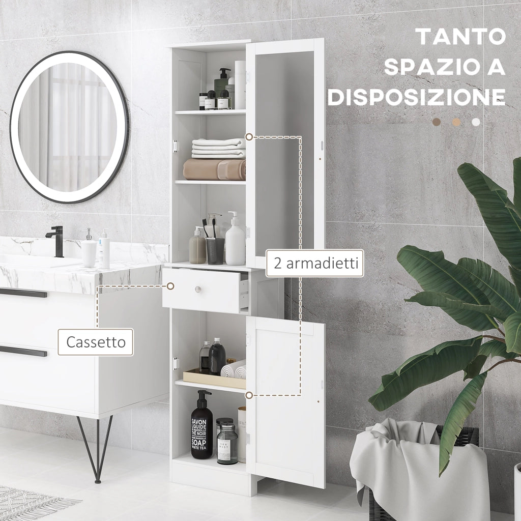 Mobile Colonna Bagno Salvaspazio ¨C Xylo ¨C Bianco 40x27x171.5cm MDF con Cassetto e Ripiani