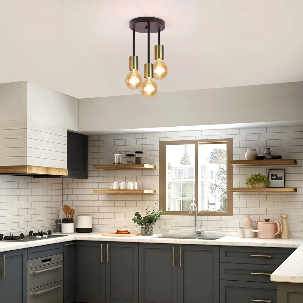 ZMH Faretto da soffitto 3 luci E27 nero oro stile industriale retrò moderno max 25W per ristoranti cucine
