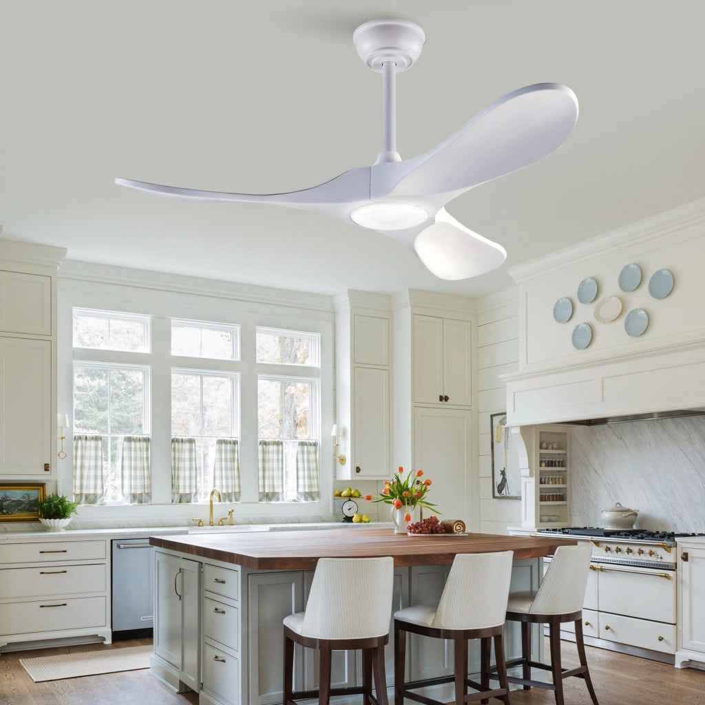 Ventilatore da soffitto 42 pollici con illuminazione e telecomando, 3 pale bianche legno massello, 3CCT dimmerabile, 6 velocit¨¤ silenzioso