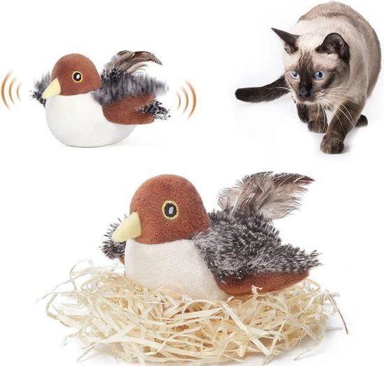 Giocattolo per gatti - uccelli in volo, piume realistiche a due penne, ricaricabile, attivato al tocco, giocattolo interattivo con erba per gatti per tutte le razze, 10,2 cm