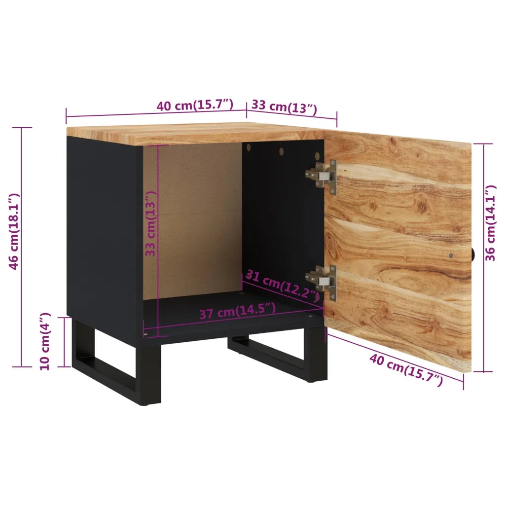 Comodino | Armadio da Notte | Mobiletto da notte 40x33x46 cm in Legno Massello di Acacia