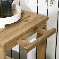Carrello da Giardino per Barbecue in Legno con Maniglia, 2 Ripiani e Porta Bottiglie, 95 x 47 x 74 cm, Legno naturale