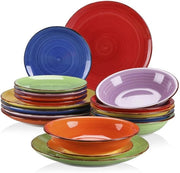 Set di piatti - Set di piatti - 18 pezzi - Piatti da tavola - Piatti da zuppa - Piatti da dessert - Ceramica - Per 12 persone - Colori misti