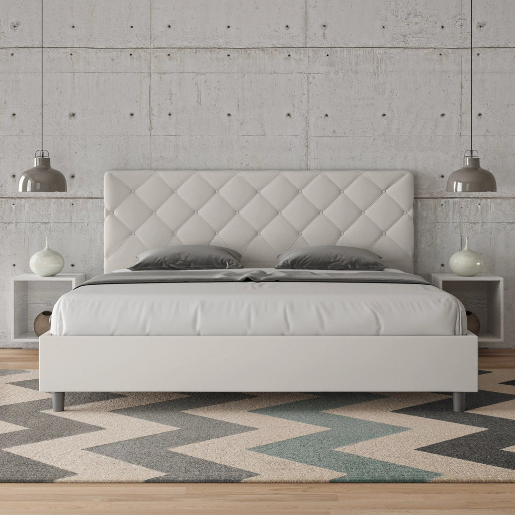 BS COM Letto con rete imbottito 180x210 similpelle bianco