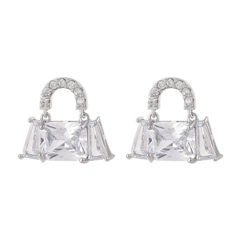 Orecchini a sacchetto in zirconi, eleganti e scintillanti, in stile francese, dal lusso discreto e di alta gamma.