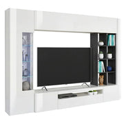 Mobile Soggiorno Andy, Parete Attrezzata 20 Ripiani Made in Italy, 290x40x192h cm Bianco Lucido
