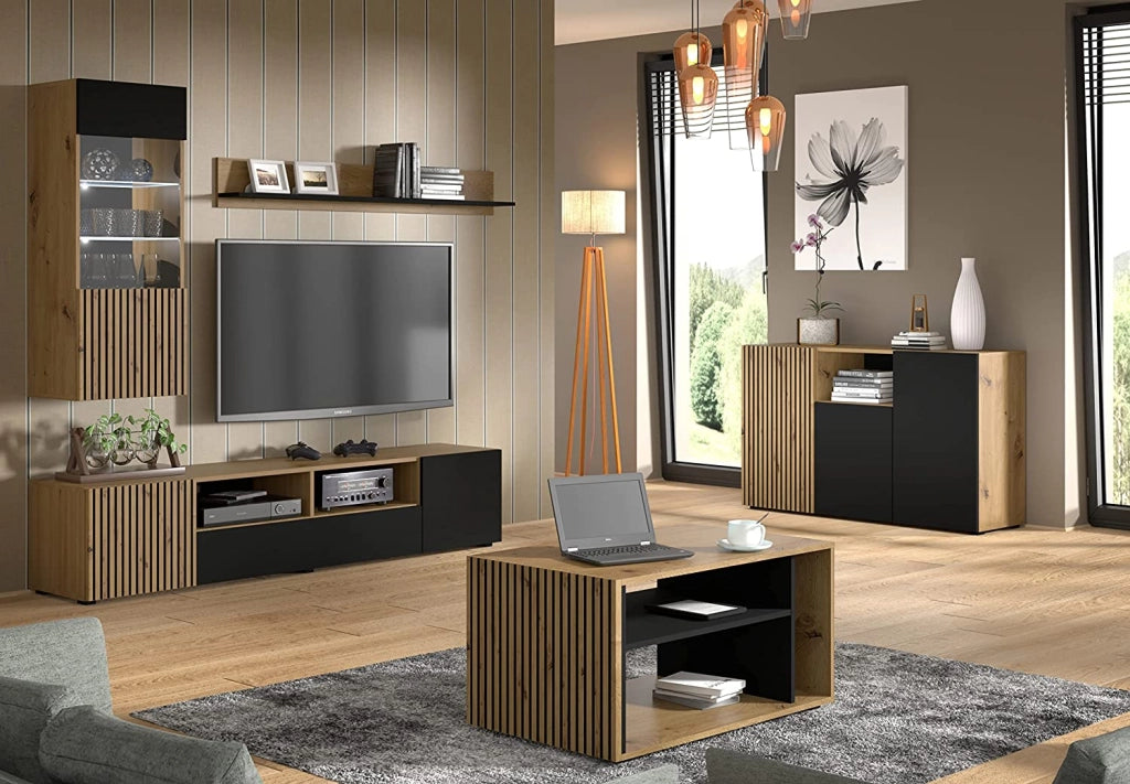 MOBILE PORTA TV  STAND TV SOGGIORNO 200x42x42cm ROVERE NERO OPACO