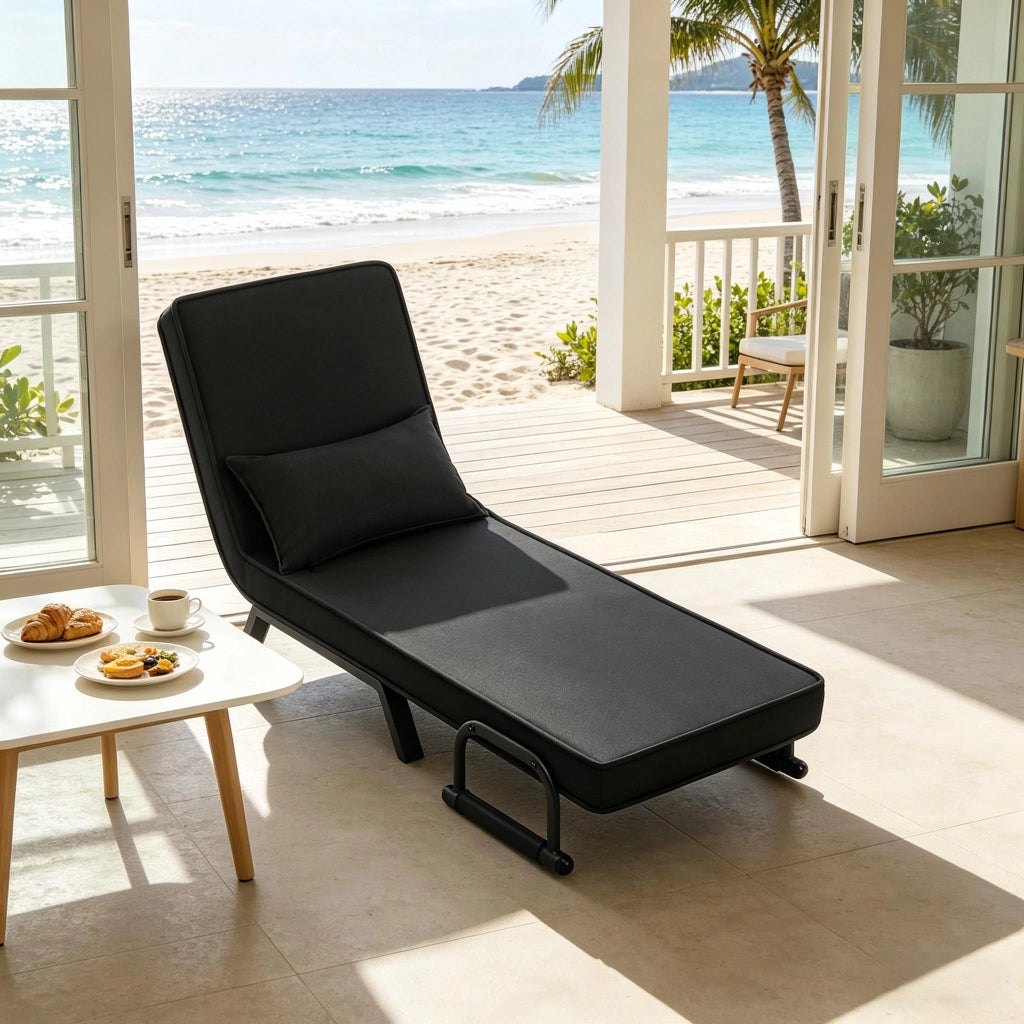Letto singolo pieghevole 1 posto 184 × 65 cm con schienale reclinabile a 5 posizioni, senza materasso, nero