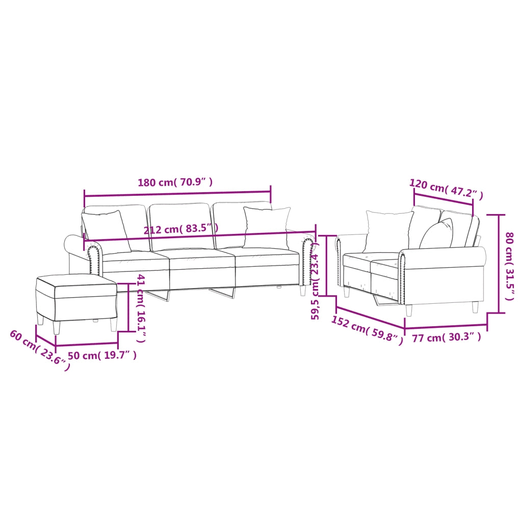 Set di Divani 3 pz con Cuscini Nero in Velluto 3202285