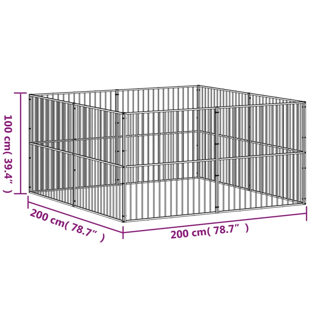 Box per Cani 8 Pannelli Nero Acciaio Zincato CFW7265685
