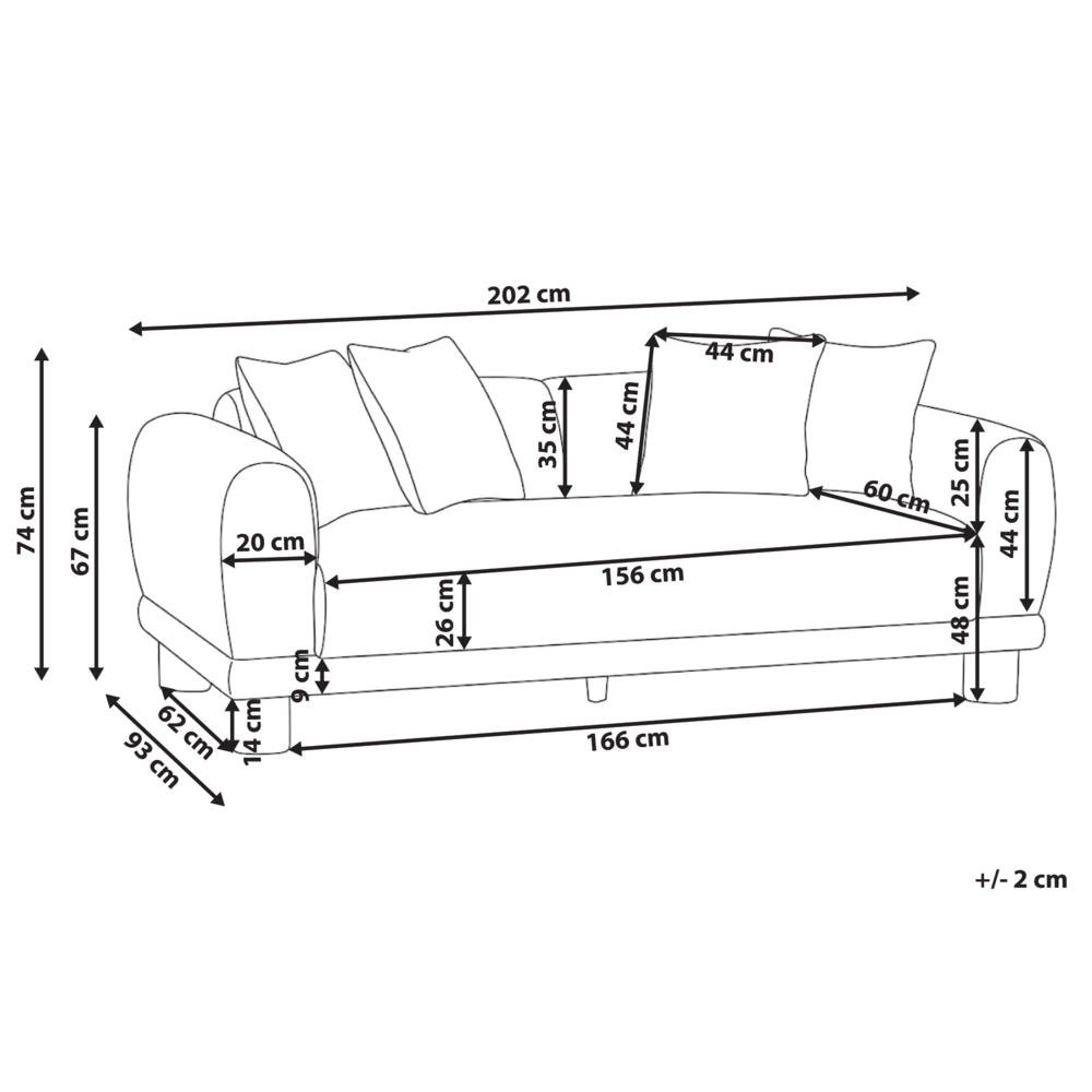Divano a 3 posti in tessuto grigio chiaro con cuscini decorativi extra e gambe rivestite stile retrò-moderno