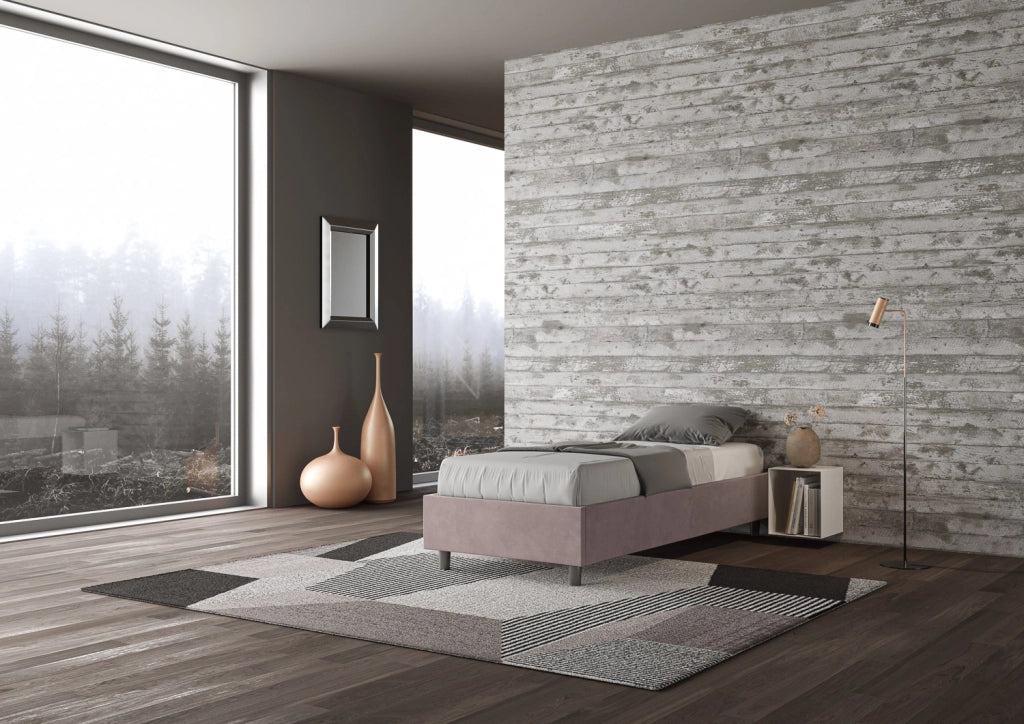 BS COM Letto singolo con rete imbottito 90x200 microfibra glicine