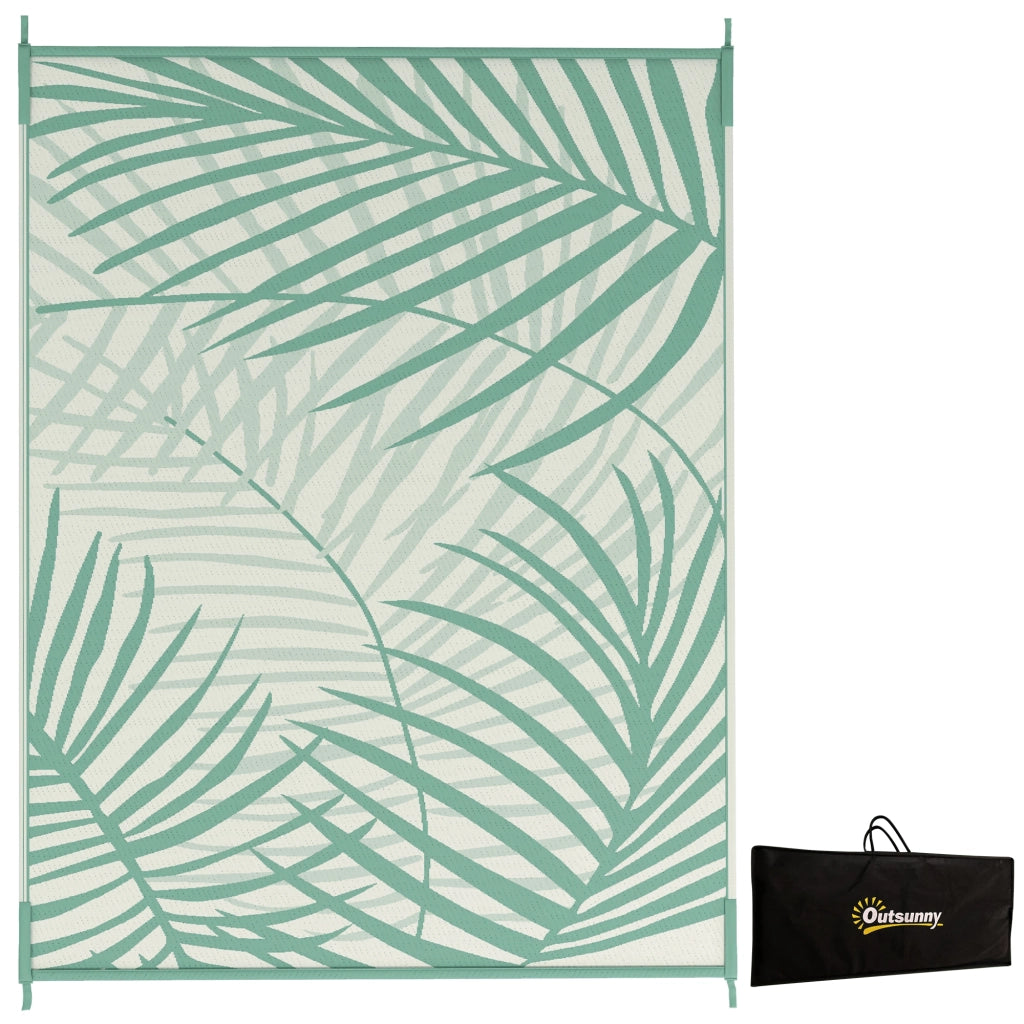 Tappeto da giardino reversibile impermeabile ¨C Xylo ¨C 365x274 cm motivo foglie verde crema