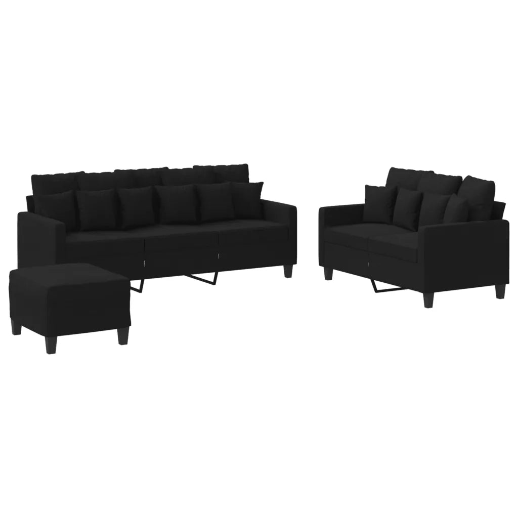 Set di Divani 3 pz con Cuscini Nero in Tessuto 3201676