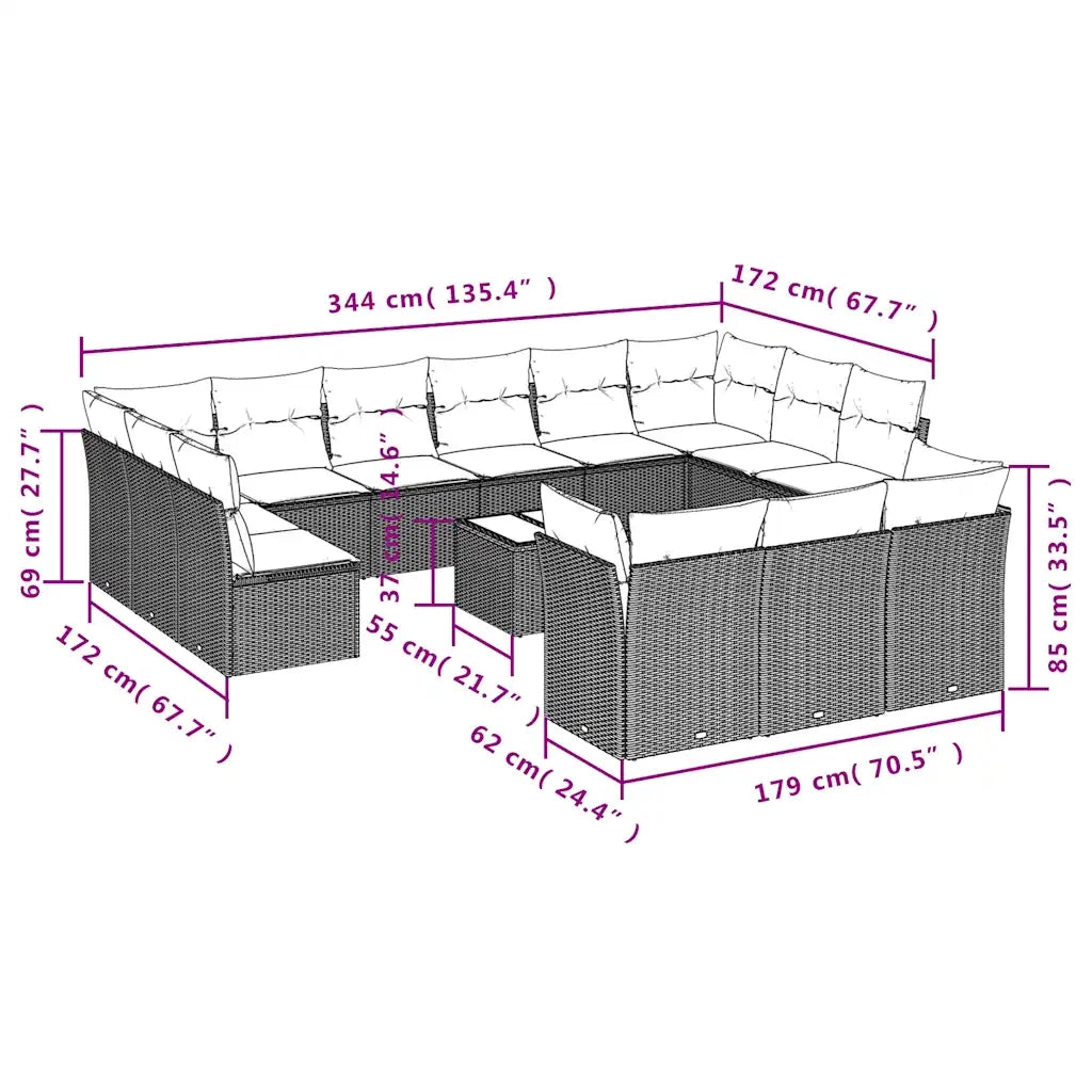 Set Divani da Giardino 14 pz con Cuscini Nero in Polyrattan 3218457