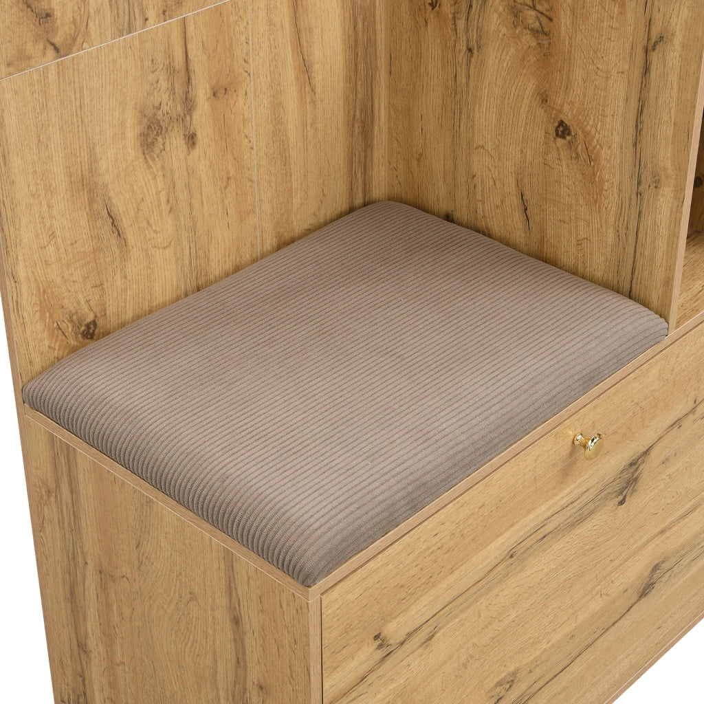 Set di Mobili da Ingresso con Scarpiera, Specchio, Panca Imbottita, Ripiani, MDF Nero Naturale