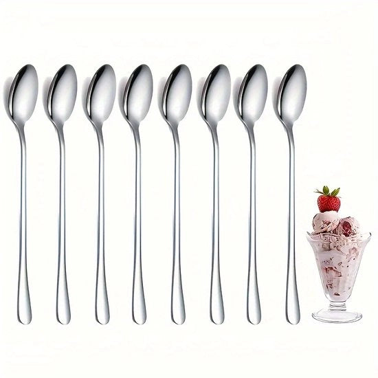 Set da tavola da 10 pezzi composto da un cucchiaio per gelato con manico lungo, un cucchiaio per caffè in acciaio inossidabile e un cucchiaio per dolci con manico lungo per crema.