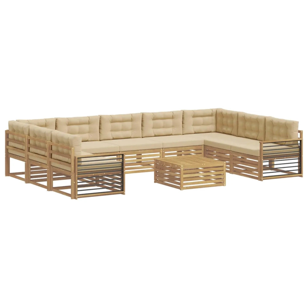 Set di divani da esterno con cuscino 10 pcs Bianco e Beige