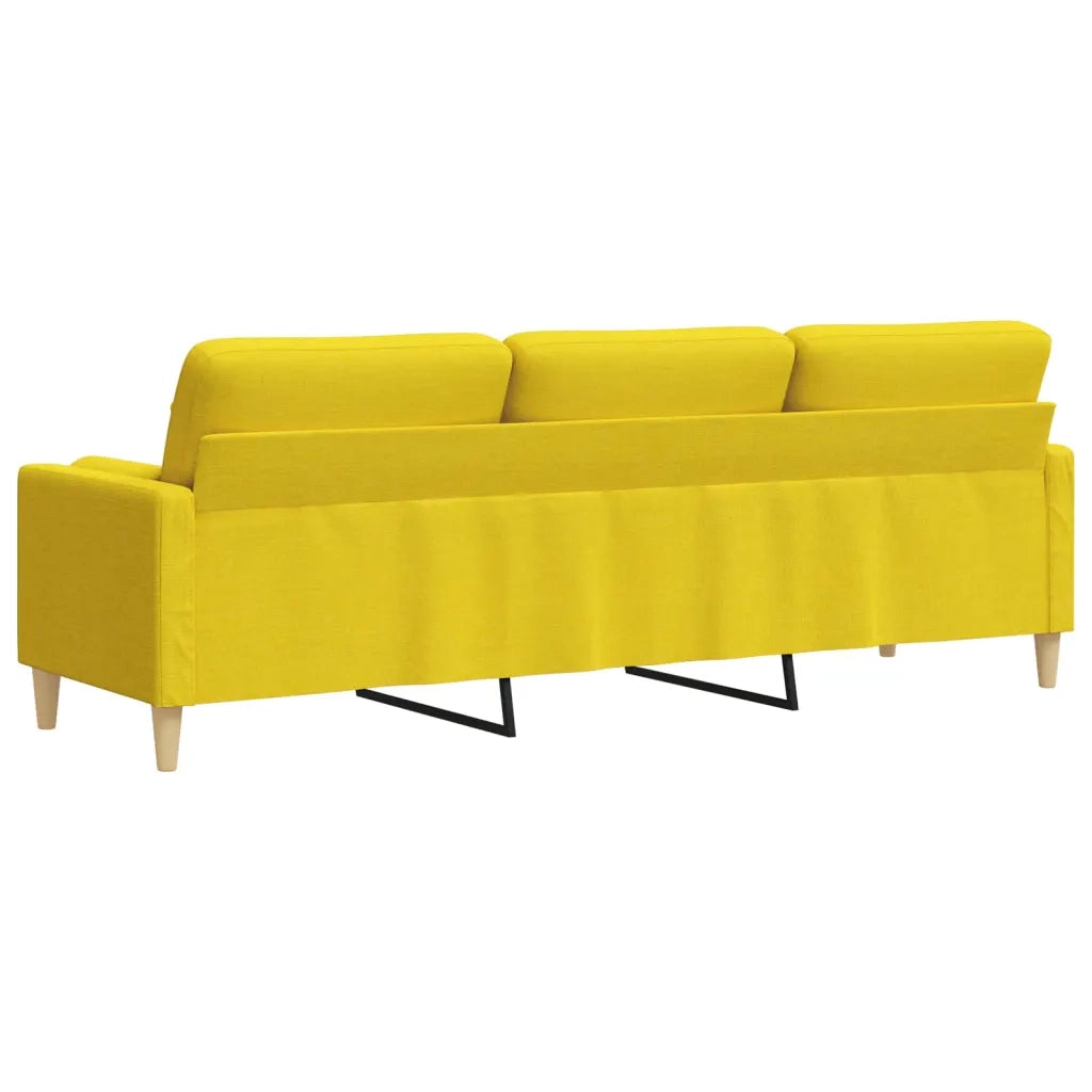 Divano a 3 Posti con Cuscini Giallo Chiaro 210 cm in Tessuto