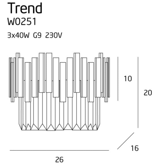 Applique oro rettangoli con cristalli Trend W0251 3xG9