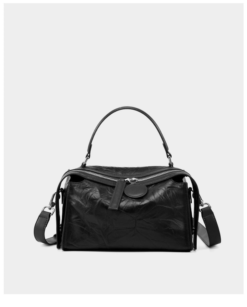 Borsa a tracolla da donna in vera pelle, nera