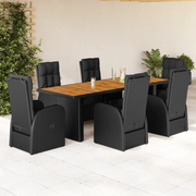 Set da Pranzo da Giardino 7 pz Nero con Cuscini in Polyrattan
