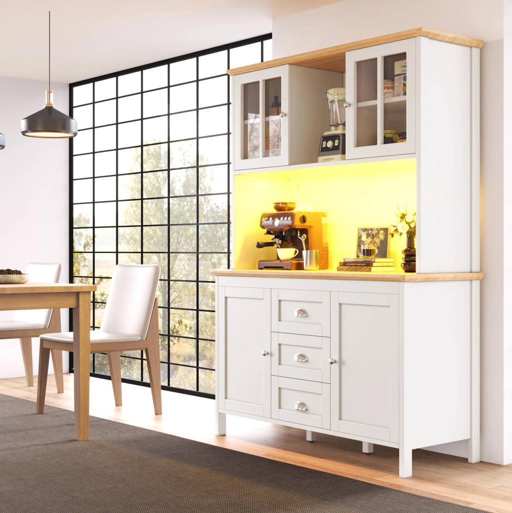 Armadio alto con LED, 4 ante e 3 cassetti, bianco, 120x40x179 cm