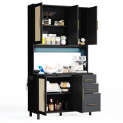 Credenza da Cucina con 3 Cassetti 3 Ante LED; Prese e USB; Ripiani Regolabili; in MDF; Nera