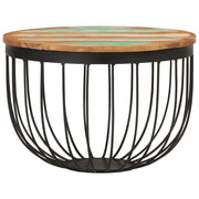 Tavolino Ø50x35 cm in Legno Massello di Recupero e Acciaio 352025