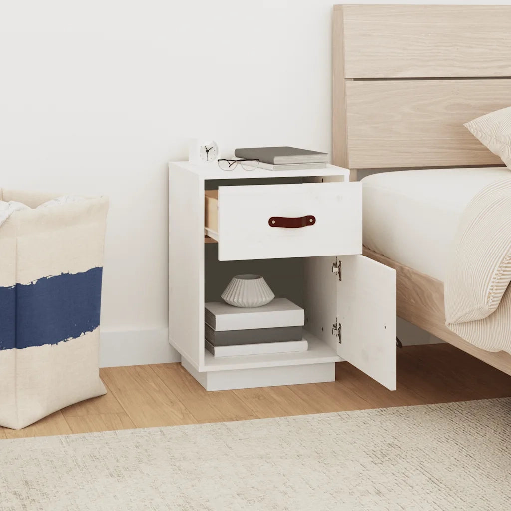 Comodino | Armadio da Notte | Mobiletto da notte Bianco 40x34x55 cm in Legno Massello di Pino