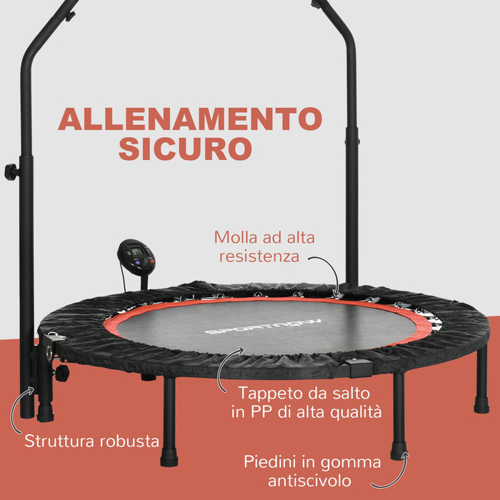 Mini Trampolino Fitness Ø102 cm Regolabile in Altezza Pieghevole con Manubrio Nero