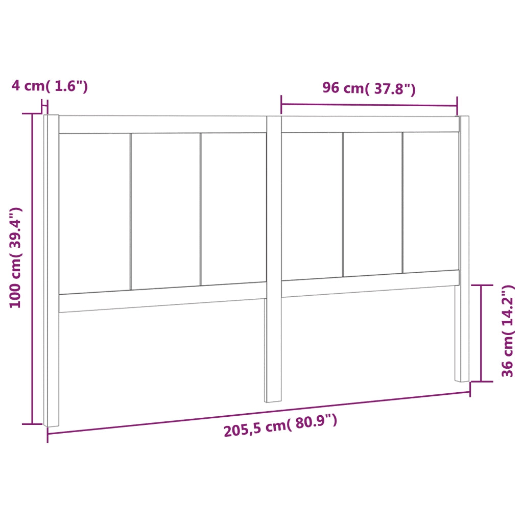 Testiera per Letto 205,5x4x100 cm in Legno Massello di Pino 818110