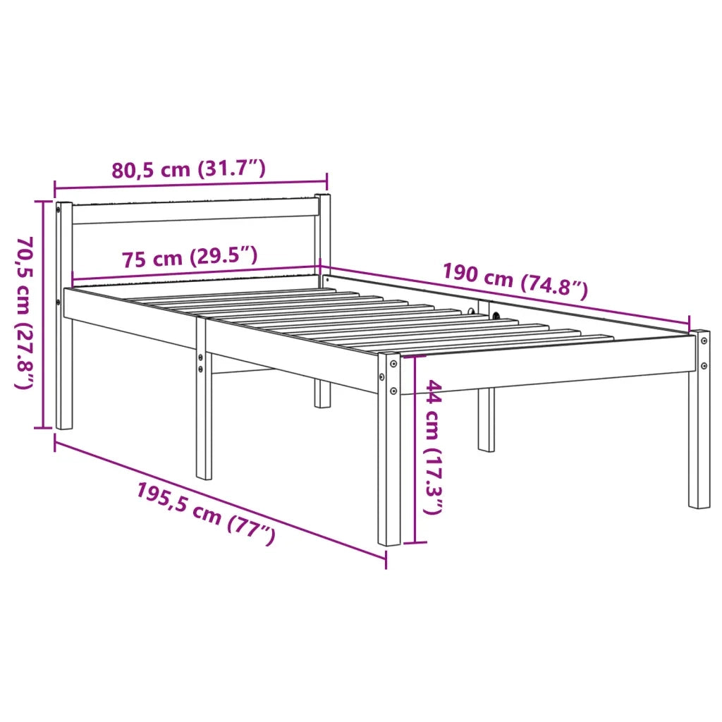 Letto singolo | Letto per adulti | Letto per Anziani Marrone Cera 75x190 cm Legno Massello di Pino