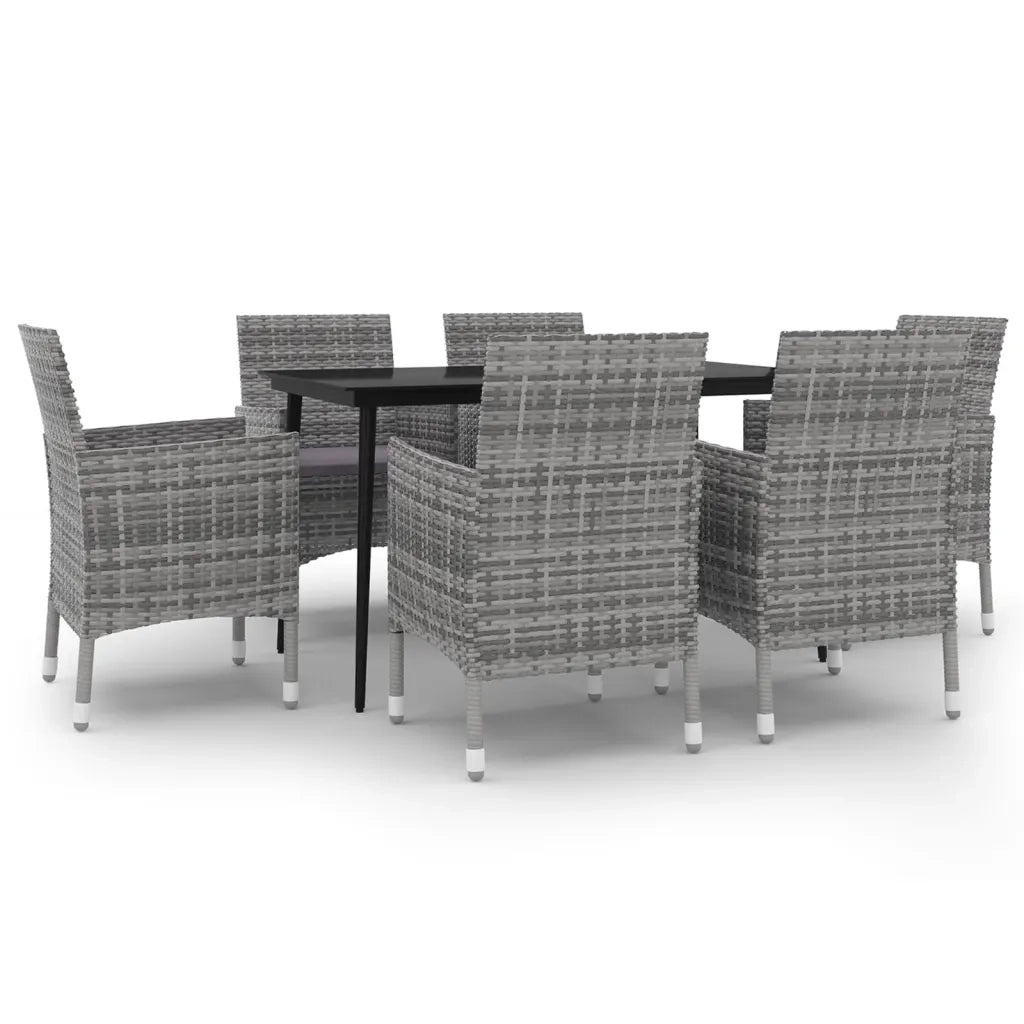 Set da Pranzo per Giardino 7 pz con Cuscini Polyrattan e Vetro cod mxl 38810
