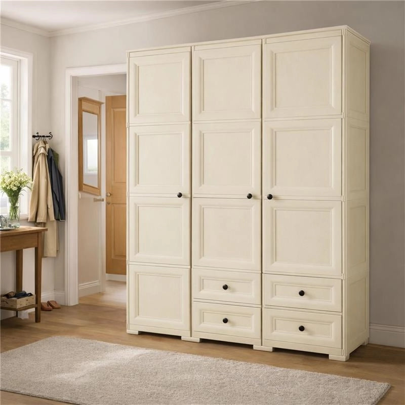 ARMADIO 2 ANTE CON APPENDIABITI E 4 CASSETTI OMNIMODUS – GUARDAROBA MULTIUSO EFFETTO LEGNO MARRONE