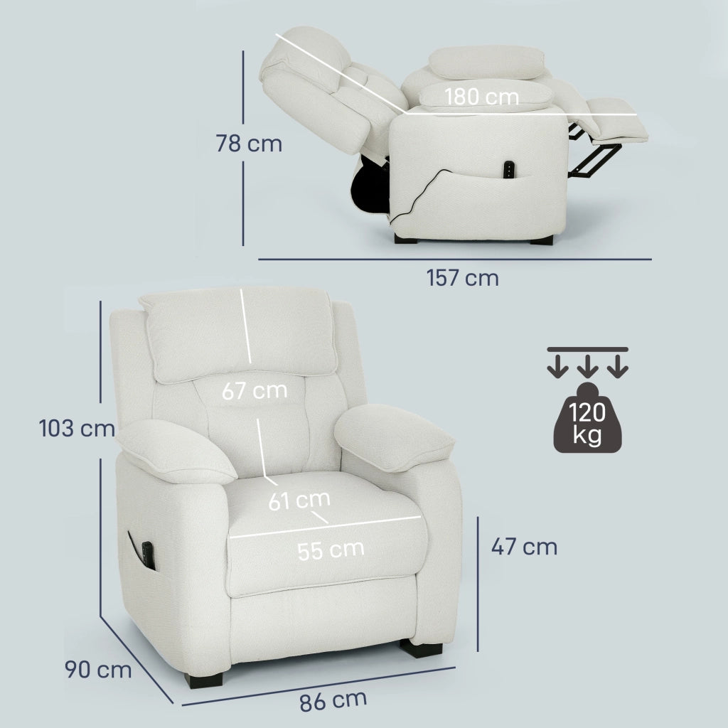 Poltrona relax elettrica reclinabile con poggiapiedi, tasche laterali e telecomando ¨C zephmum ¨C 86x90x103cm crema