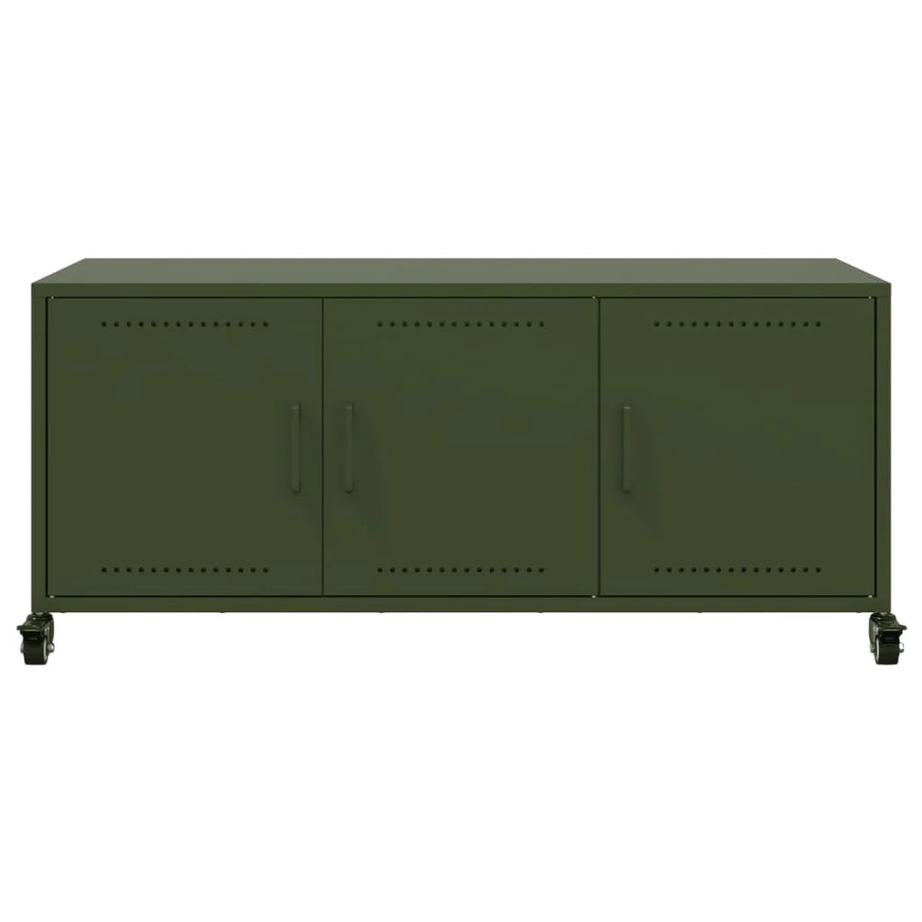 Mobile TV multimediale mensola TV credenza TV sala da pranzo soggiorno camera da letto verde oliva 100,5 x 39 x 43,5 cm acciaio verde 02_0028245