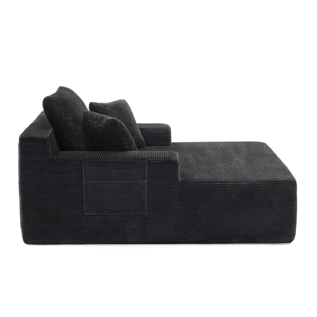 DIVANO in corduroy nero con tasche laterali e cuscini