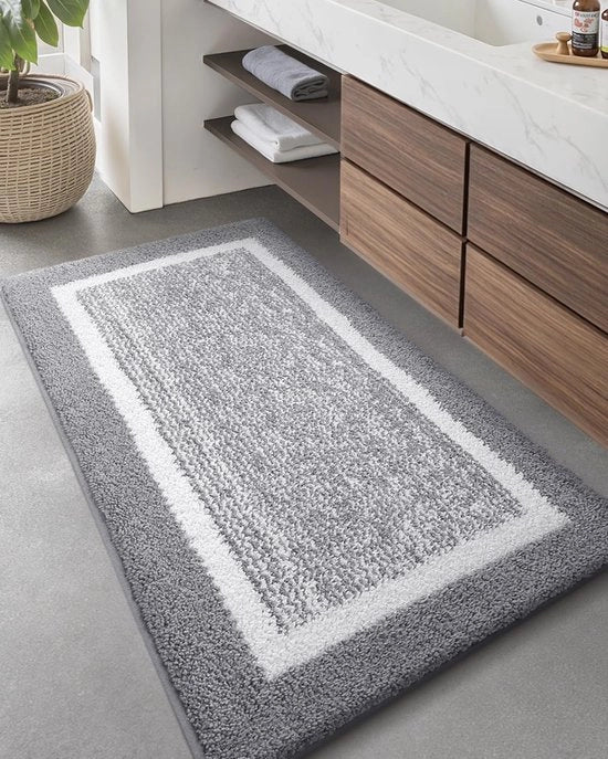 Matte da bagno antiscivolo, assorbente, lavabile - 60 x 150 cm, mattonella da bagno morbida per bagno, doccia, vasca, area lavanderia (grigia)