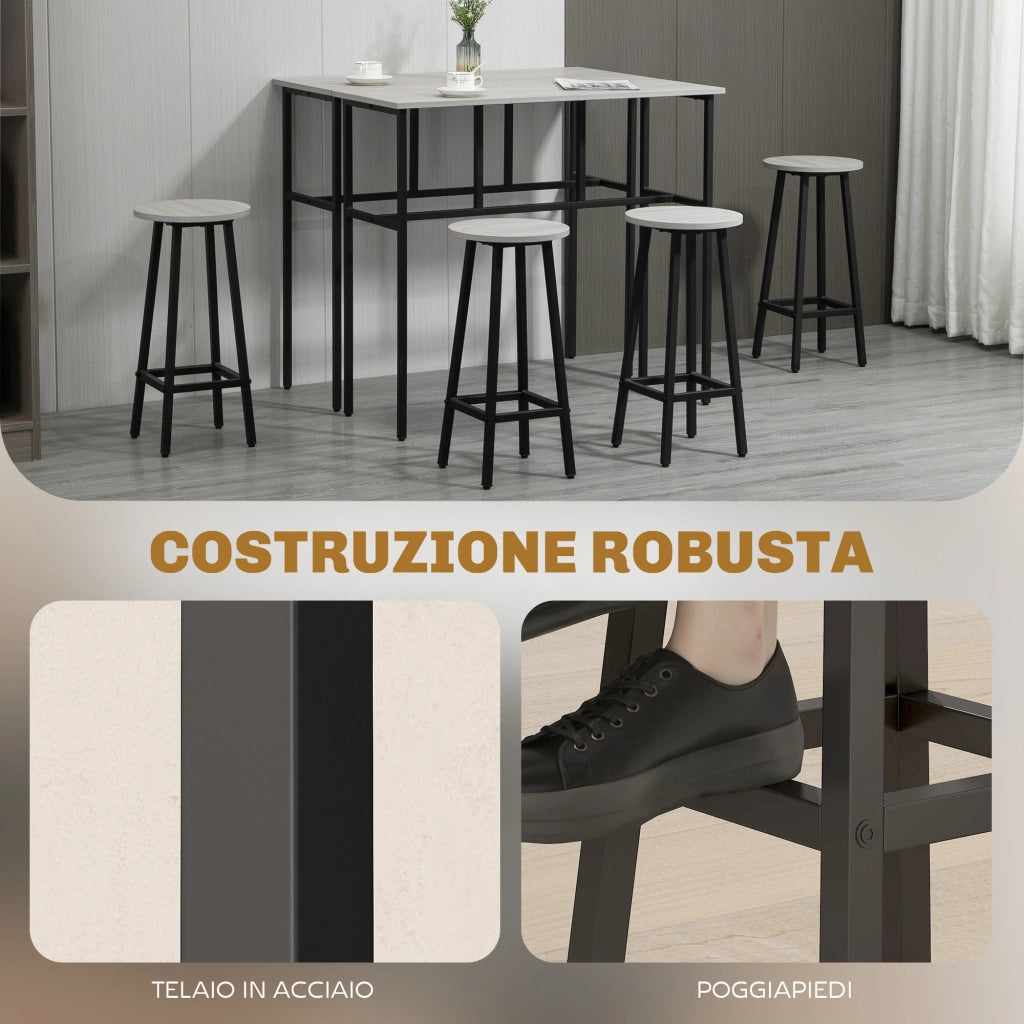Set da Bar 6 Pezzi con 4 Sgabelli e 2 Tavoli Alti ¨C zephmum ¨C Legno e Acciaio, Grigio