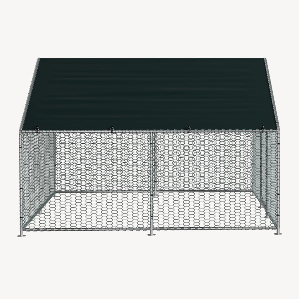 Gabbia per Pollame Wels con Tettuccio Parasole e Recinzione Rete Metallica 3x3x2 m pro.tec