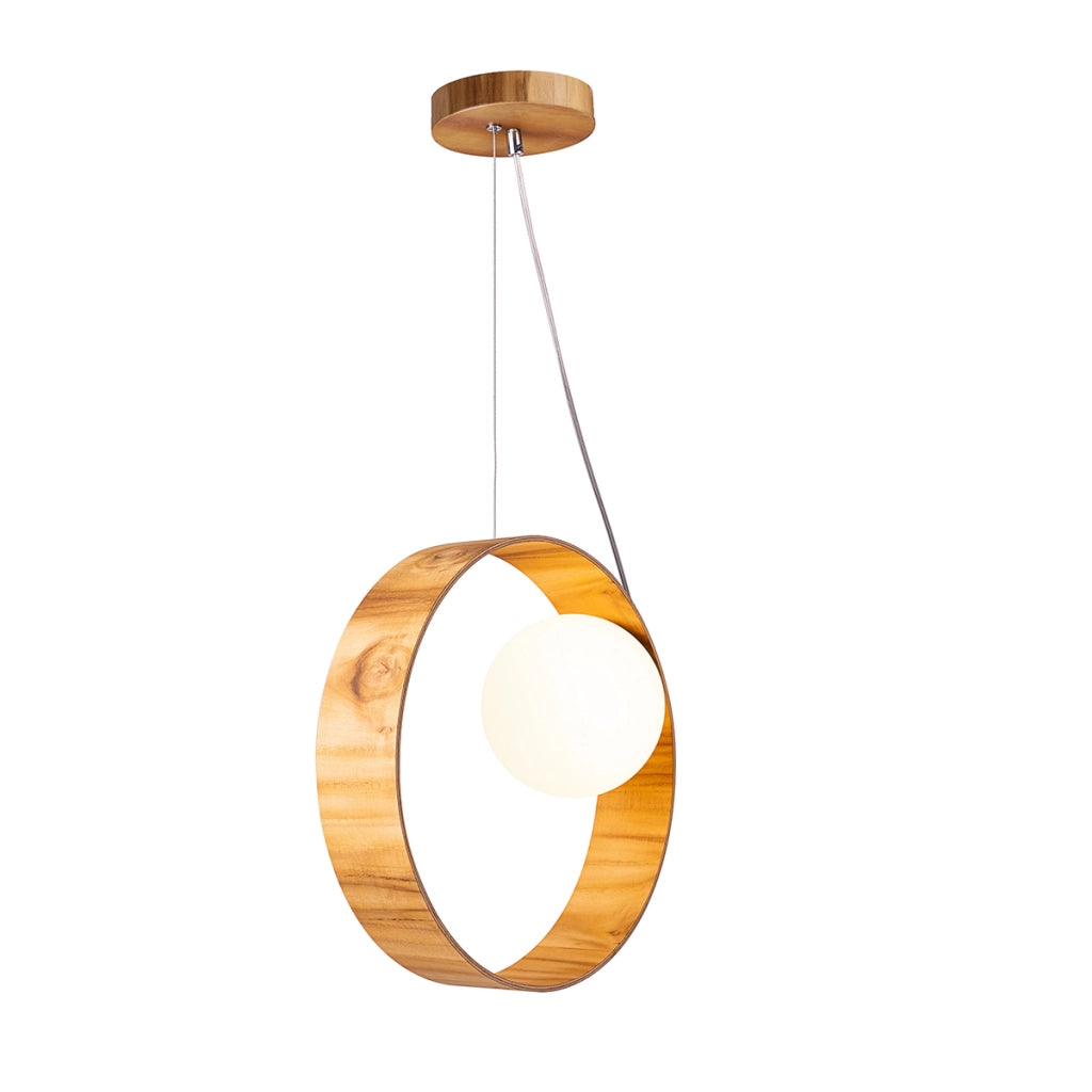 Lampada a sospensione Sfera Quintiesse teak E27 vetro opale