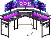 Bureau da gioco -129 x 129 cm con pannello LED - tavolo da gaming con 2 prese e 2 porte USB - scrivania per computer con piano monitor regale - cofanetto in fibra di carbonio