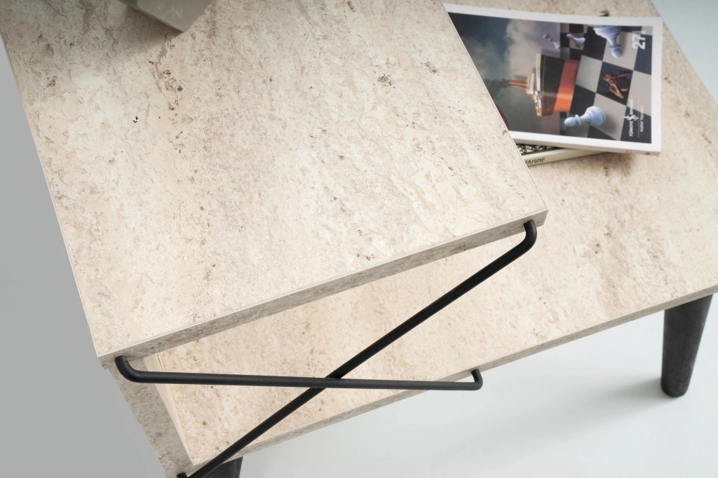 Comodino in legno "Cross" 50 x 40 x 55 cm - Travertino