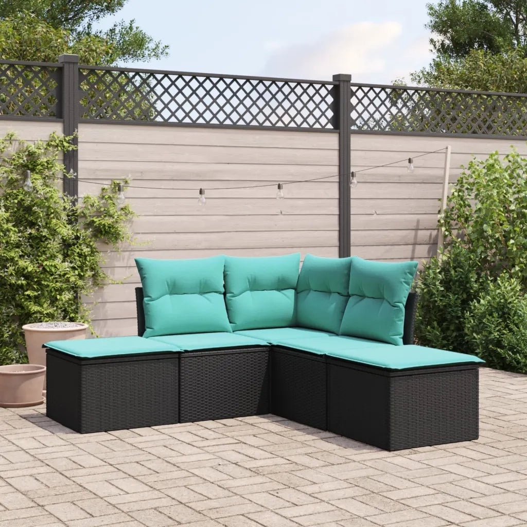 Set Divani da Giardino 5 pz | Set Salotto da Giardino con Cuscini in Polyrattan Nero