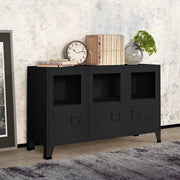 Credenza Nera Industriale 105x35x62 cm in Metallo e Vetro 339608