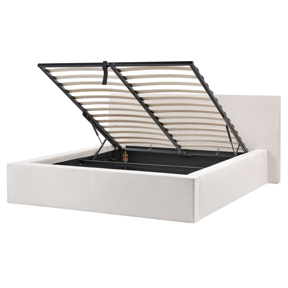 Letto imbottito in velluto a coste 160 x 200 cm con contenitore beige chiaro design moderno